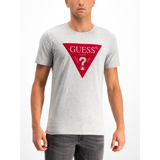 T-shirt męski Guess szary z napisami młodzieżowy 