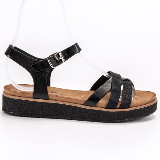 Bestelle sandały damskie czarne z klamrą z niskim obcasem na platformie casualowe 