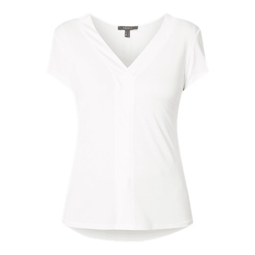 Bluzka damska Esprit z dekoltem v biała z krótkim rękawem 