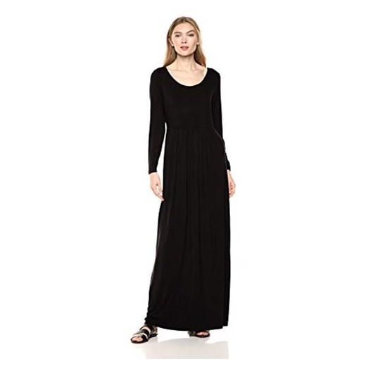 Sukienka czarna prosta z długim rękawem z okrągłym dekoltem 