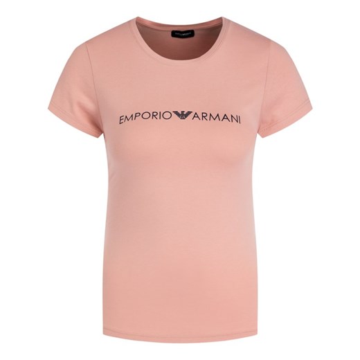 Bluzka damska Emporio Armani różowa z krótkim rękawem z napisami 