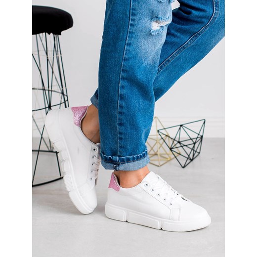 Buty sportowe damskie białe CzasNaButy sneakersy bez wzorów płaskie sznurowane casualowe 