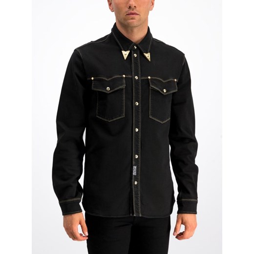 Koszula męska czarna Versace Jeans z kołnierzykiem button down 