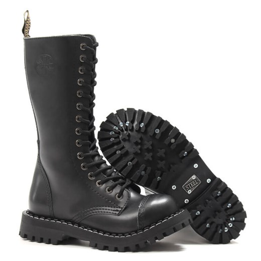 Buty zimowe męskie Steel czarne skórzane militarne sznurowane 