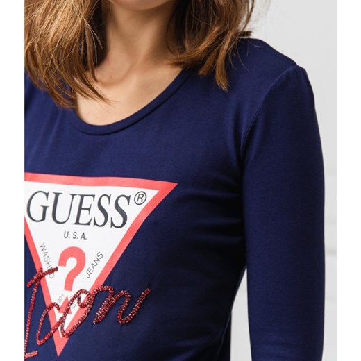 Bluzka damska Guess Jeans z długim rękawem z napisami 