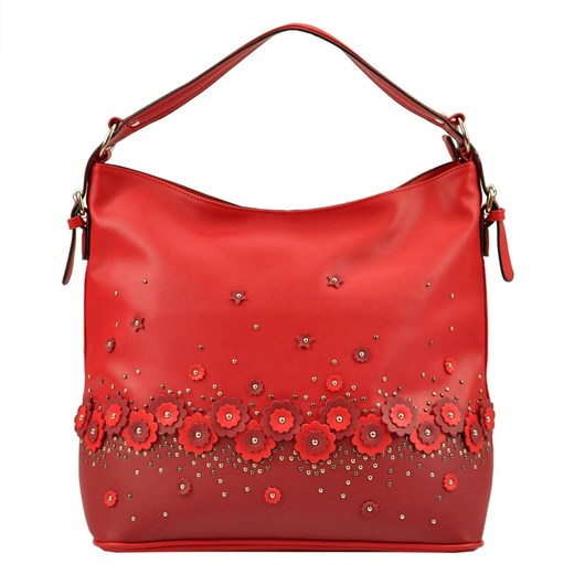 Shopper bag czerwona Lookat bez dodatków boho przez ramię 