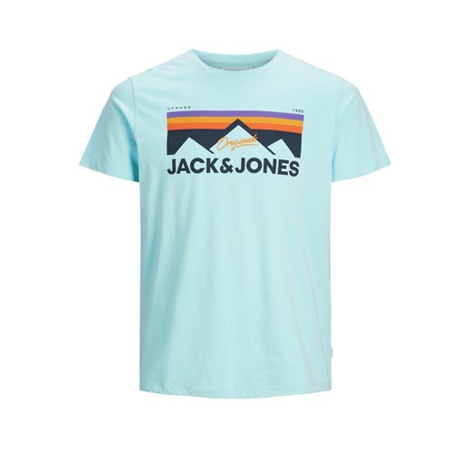 T-shirt męski Jack & Jones z krótkim rękawem niebieski z napisami 