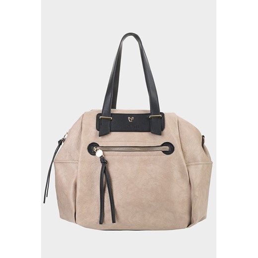 Shopper bag Femestage bez dodatków duża elegancka beżowa na ramię 