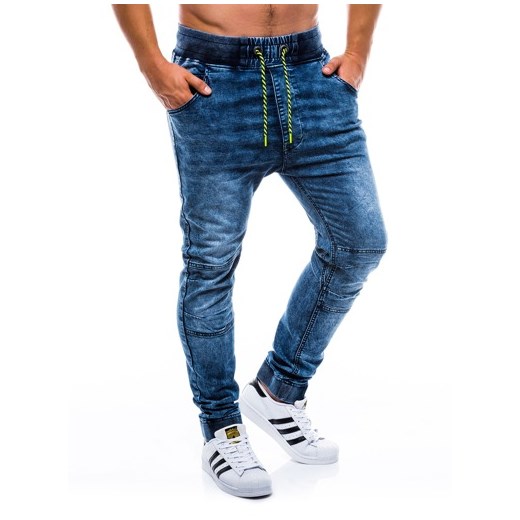 Spodnie męskie jeansowe joggery P652 - niebieskie