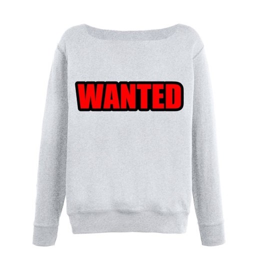 Bluza damska szara z dekoltem łódka Z CZERWONYM NAPISEM WANTED