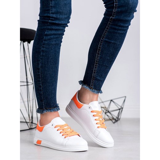 Buty sportowe damskie Ideal Shoes młodzieżowe sznurowane białe ze skóry ekologicznej 