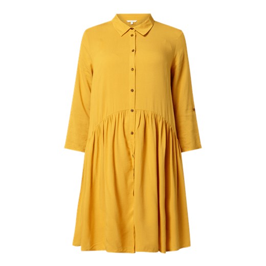 Sukienka Tom Tailor Denim żółta na co dzień z długim rękawem koszulowa z wiskozy bez wzorów 