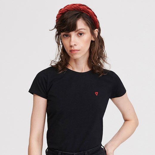 Reserved - T-shirt z minimalistycznym haftem - Czarny  Reserved XL 