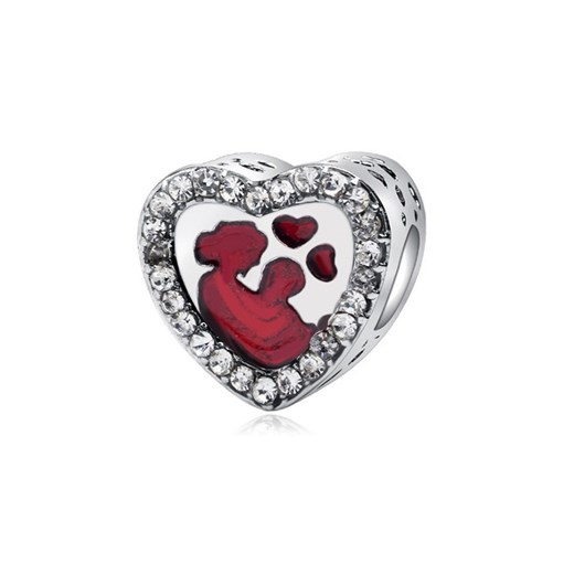 Rodowany srebrny charms pandora serce heart matka z dzieckiem cyrkonie srebro 925 BEAD084 Valerio   Valerio.pl