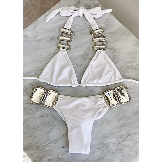 Perłowo białe bikini zdobione kryształami Swarovskiego®   S (A/B) Billion Ladies