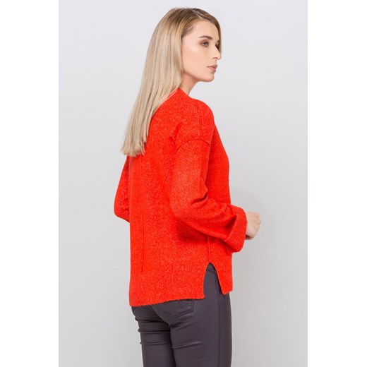 Czerwony sweter damski Monnari bez wzorów z okrągłym dekoltem 