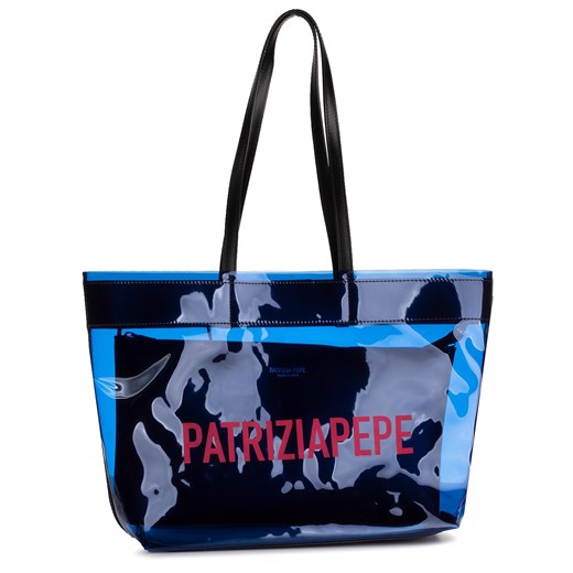 Shopper bag Patrizia Pepe bez dodatków granatowa elegancka lakierowana 