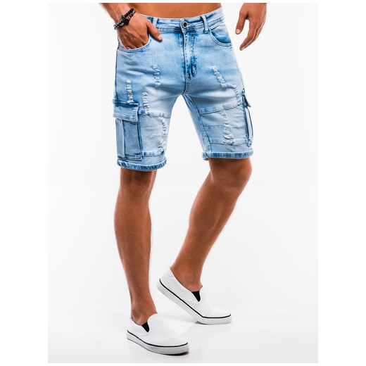 Krótkie spodenki męskie jeansowe W132 - jasny jeans Ombre  L 