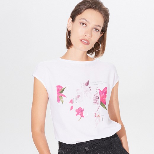 Mohito - Koszulka z wiskozy kwiatowym nadrukiem - Biały  Mohito XS 