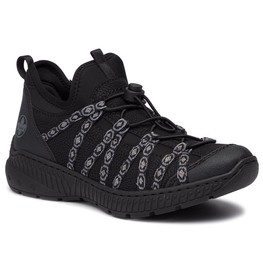 Buty sportowe damskie czarne Rieker sneakersy płaskie gładkie na wiosnę wiązane 