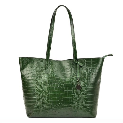 Shopper bag Luka zielona duża ze skóry z tłoczeniem 