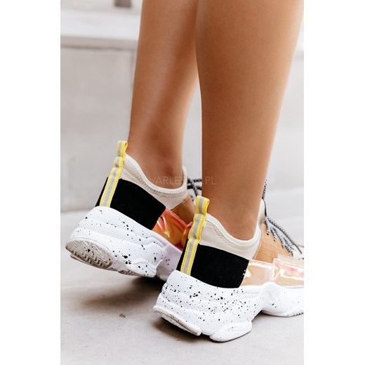 Buty sportowe damskie do fitnessu w nadruki młodzieżowe płaskie sznurowane 