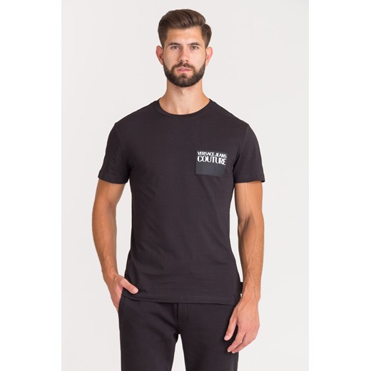 T-shirt męski Versace Jeans czarny bez wzorów casual z krótkim rękawem 