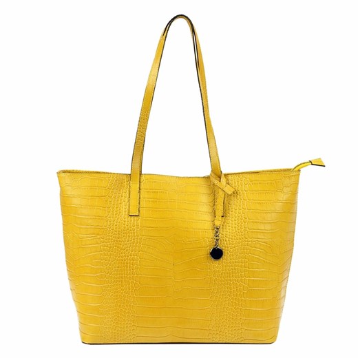 Shopper bag Luka bez dodatków żółta duża skórzana elegancka na ramię 