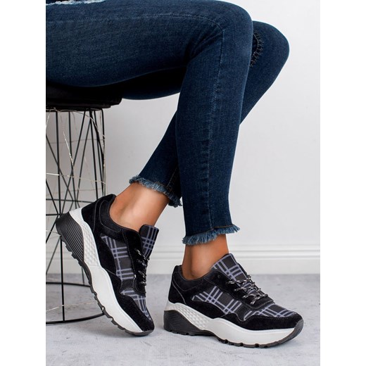 Sneakersy damskie czarne CzasNaButy na platformie na wiosnę młodzieżowe sznurowane 