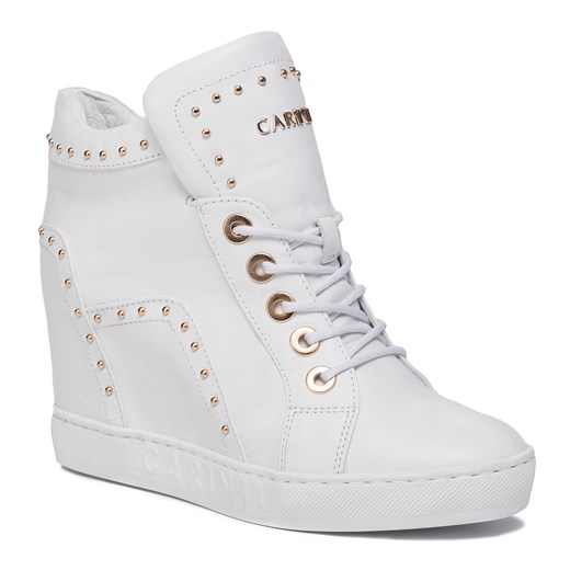 Sneakersy damskie Carinii wiosenne białe na koturnie sznurowane 
