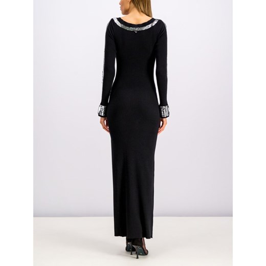 Sukienka Patrizia Pepe z okrągłym dekoltem maxi czarna z długim rękawem na spacer 