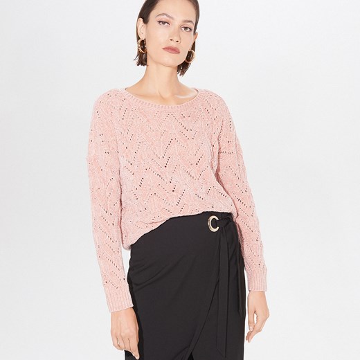 Mohito - Szenilowy sweter z ażurowym wzorem - Różowy Mohito  M 