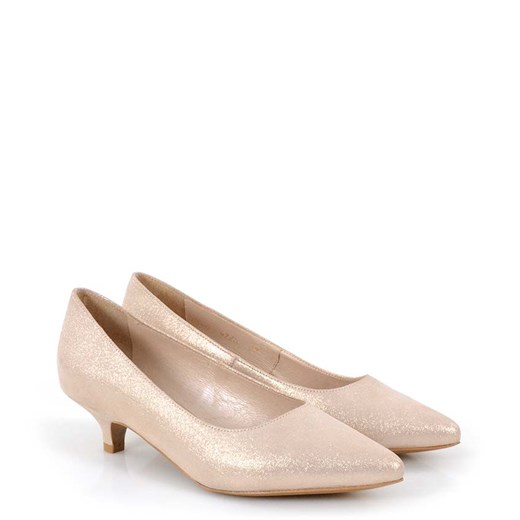 JESSICA - złote rose gold czółenka niskie, struktura satynowa Gassu 40 Gassu