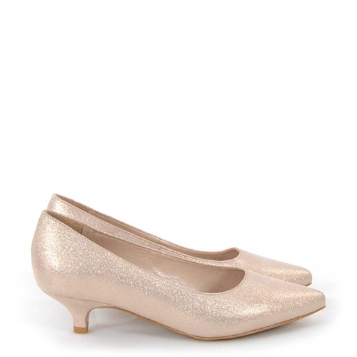 JESSICA - złote rose gold czółenka niskie, struktura satynowa Gassu 38 Gassu