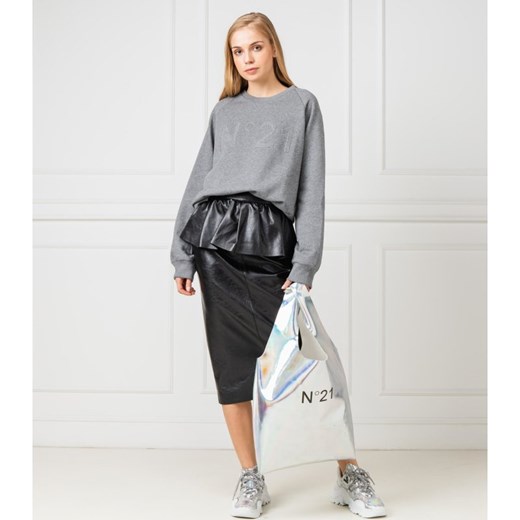 Shopper bag N21 srebrna na ramię bez dodatków w stylu młodzieżowym 
