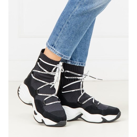 Sneakersy damskie Emporio Armani czarne sznurowane na platformie bez wzorów 