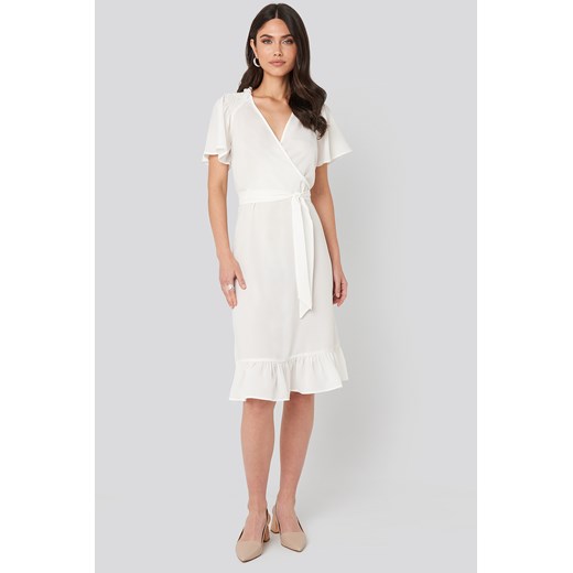 NA-KD Boho Smocked Shoulder Belted Frill Dress - White NA-KD Boho 36 NA-KD