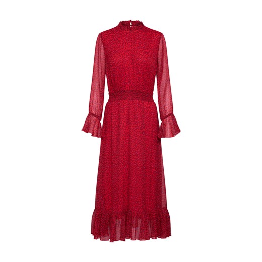 Desires sukienka czerwona z długimi rękawami midi z tkaniny na urodziny 