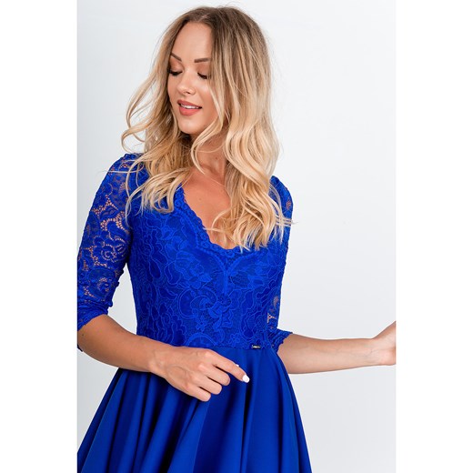 Sukienka Zoio niebieska na sylwestra z długim rękawem mini z dekoltem w serek 