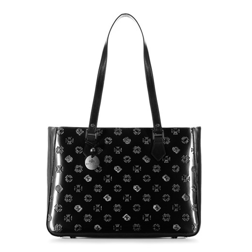 Shopper bag czarna Wittchen elegancka z tłoczeniem mieszcząca a8 na ramię 