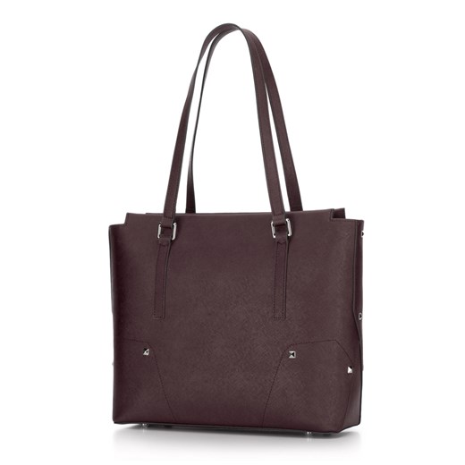 Shopper bag fioletowa Wittchen bez dodatków ze skóry elegancka na ramię mieszcząca a7 