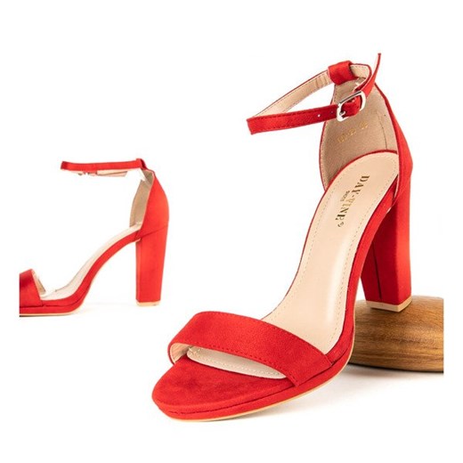 Czerwone sandały na słupku Shannon - Obuwie  Royalfashion.pl 37 