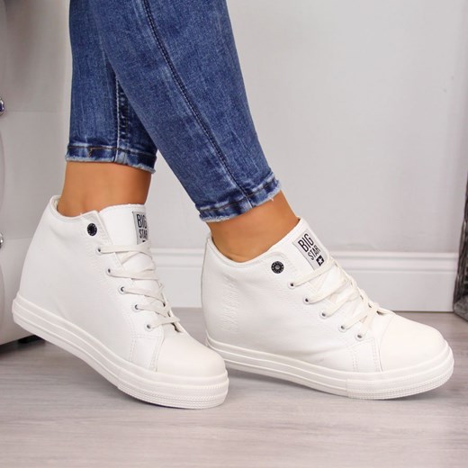 Buty sportowe damskie BIG STAR białe casualowe sznurowane gładkie na koturnie 