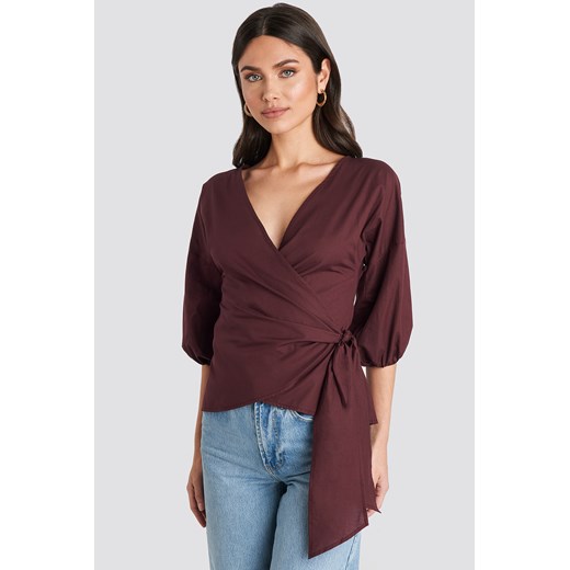NA-KD Wrap Over Balloon Sleeve Blouse - Red  NA-KD 40 