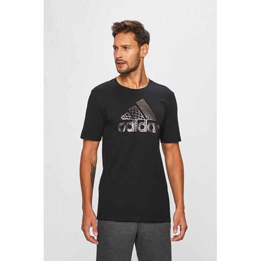 Czarna koszulka sportowa Adidas Performance z elastanu z napisami 