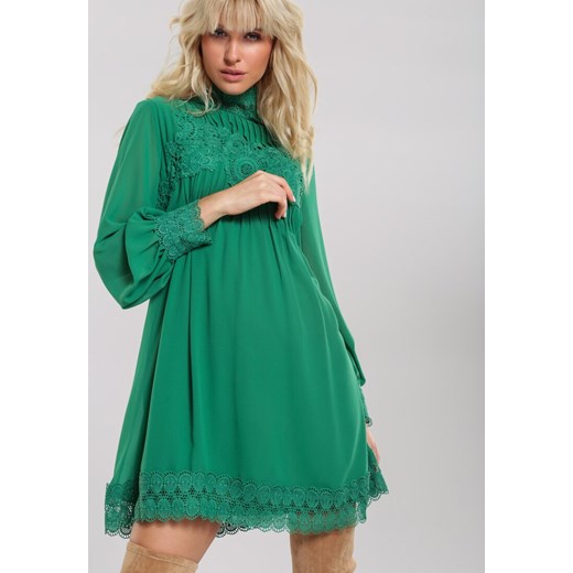Sukienka Renee z długim rękawem zielona mini z kołnierzykiem 