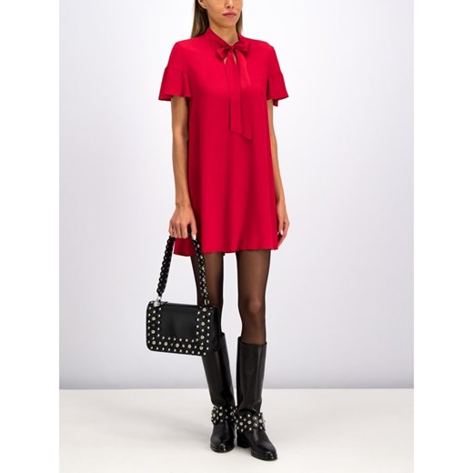Sukienka Red Valentino czerwona na sylwestra bez wzorów z krótkimi rękawami mini z żabotem oversize 