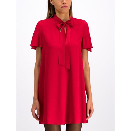 Sukienka Red Valentino czerwona na sylwestra bez wzorów z krótkimi rękawami mini z żabotem oversize 