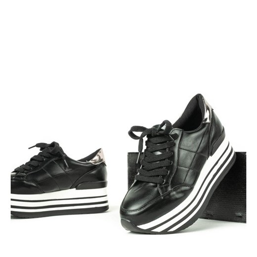 Sneakersy damskie Royalfashion.pl wiązane czarne na platformie 