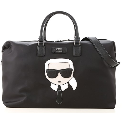 Shopper bag Karl Lagerfeld ze skóry bez dodatków do ręki z nadrukiem 